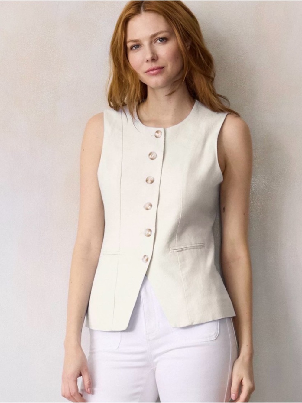 LC Lauren Conrad Cream linen blend Button-Front Sleeveless Top small NWT